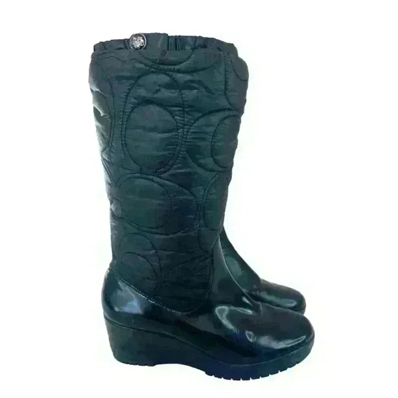 Coach Women's Black Quilted Mid-Calf Wedge Boots Size 7.5 Winter Casual - Picture 3 of 6